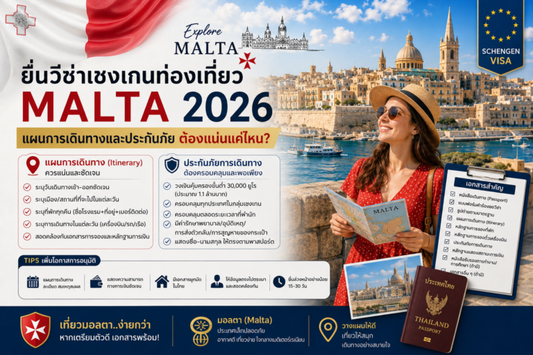 ยื่นวีซ่าเชงเกนท่องเที่ยวมอลตา Malta 2026 แผนการเดินทางและประกันภัยต้องแน่นแค่ไหน