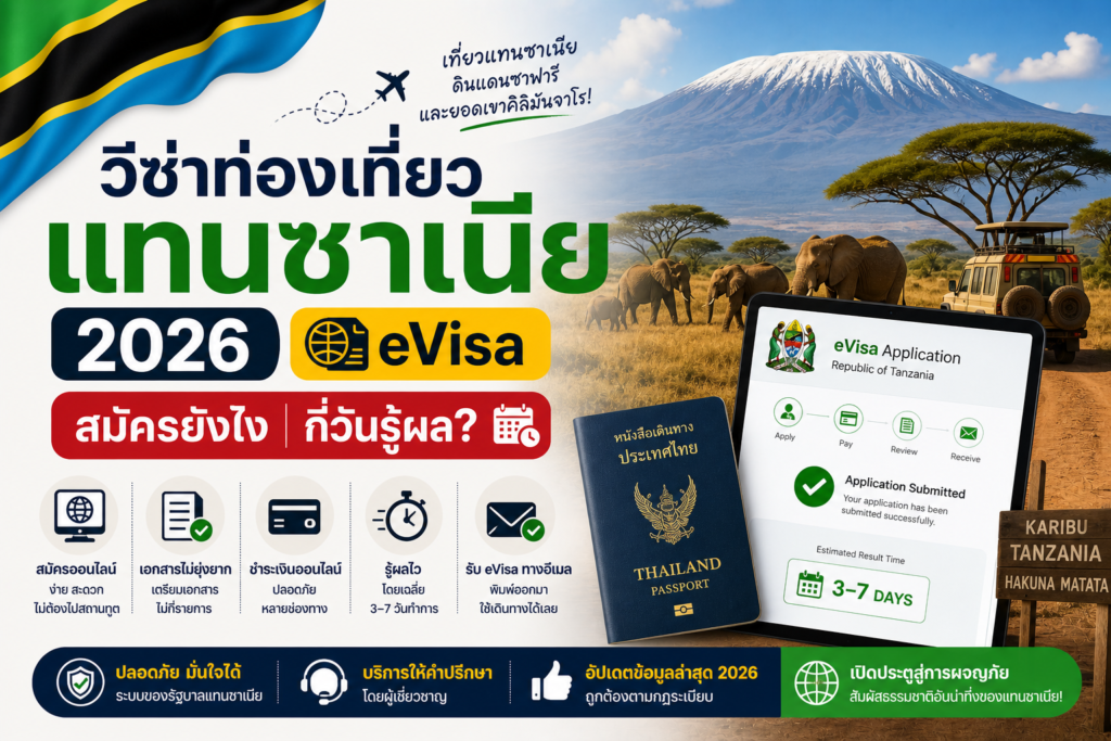 วีซ่าท่องเที่ยวแทนซาเนีย 2026: eVisa สมัครยังไง กี่วันรู้ผล