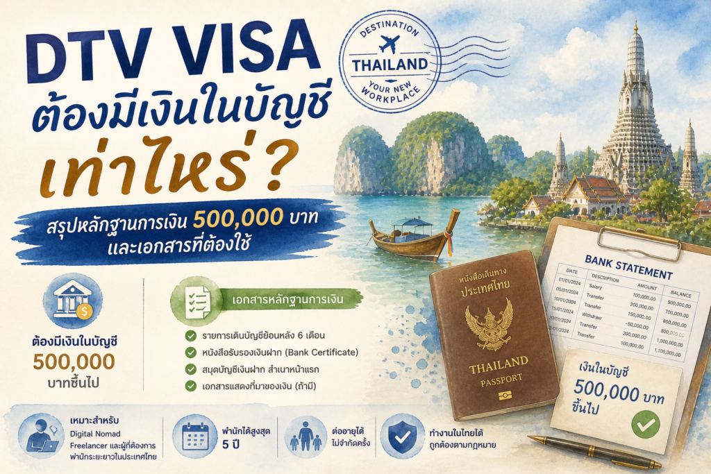 DTV Visa ต้องมีเงินในบัญชีเท่าไหร่? สรุปหลักฐานการเงิน 500,000 บาทและเอกสารที่ต้องใช้
