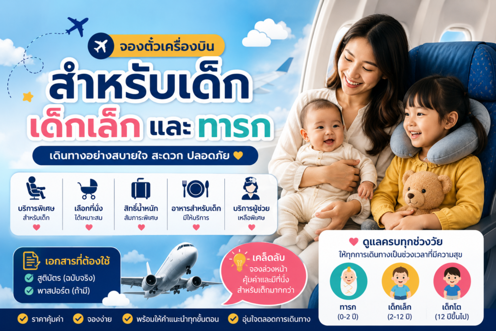 จองตั๋วเครื่องบินสำหรับเด็ก เด็กเล็ก และทารก