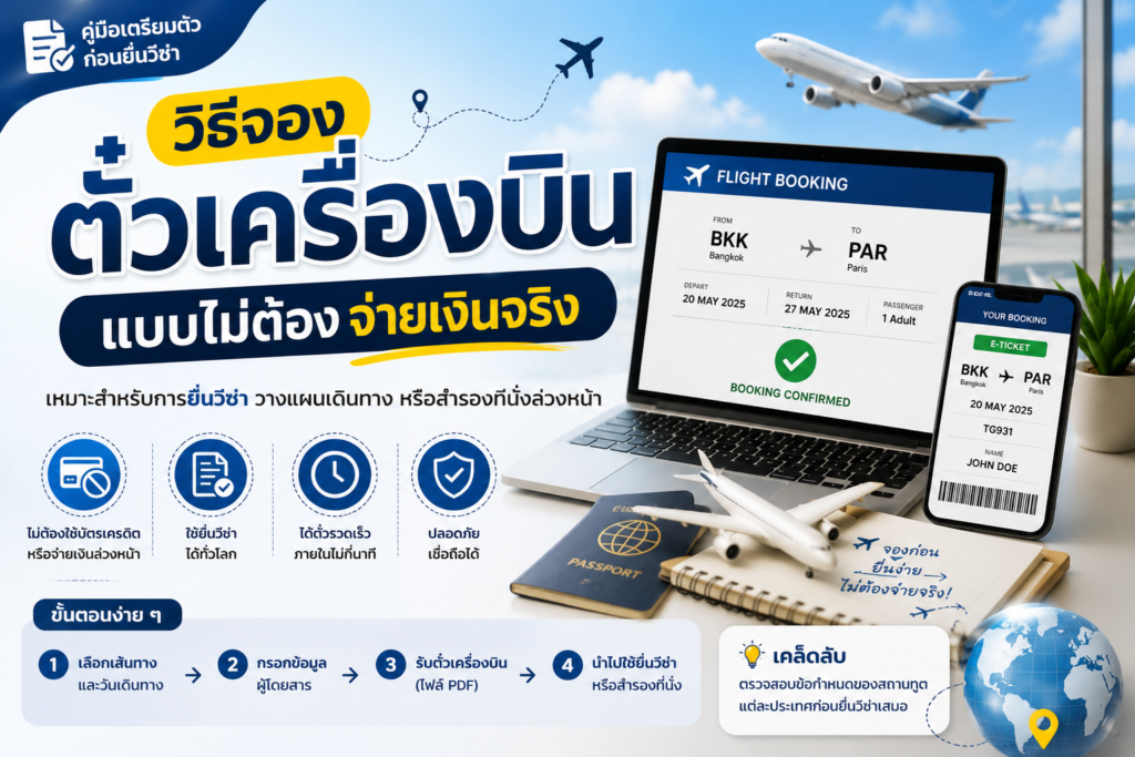 วิธีจองตั๋วเครื่องบินแบบไม่ต้องจ่ายเงินจริง