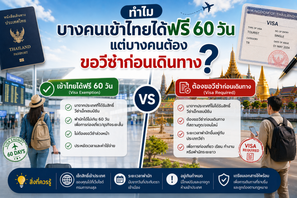 ทำไมบางคนเข้าไทยได้ฟรี 60 วัน แต่บางคนต้องขอวีซ่าก่อนเดินทาง