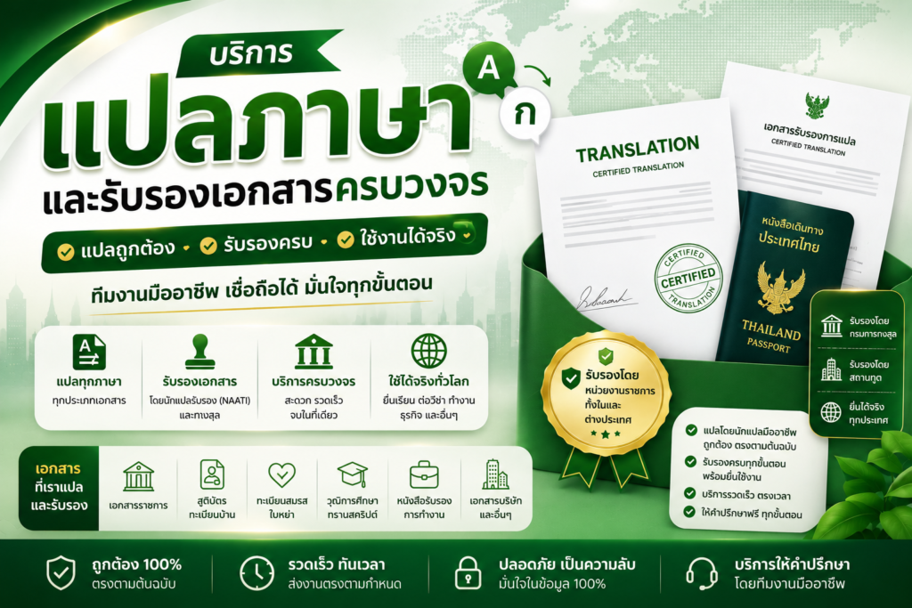 บริการแปลภาษาและรับรองเอกสารครบวง