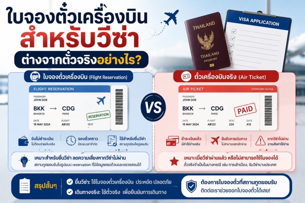 ใบจองตั๋วเครื่องบินสำหรับวีซ่า ต่างจากตั๋วจริงอย่างไร?