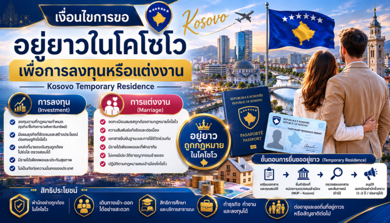 เงื่อนไขการขออยู่ยาวเพื่อการลงทุนหรือแต่งงานในโคโซโว Kosovo Temporary Residence ทำอย่างไร