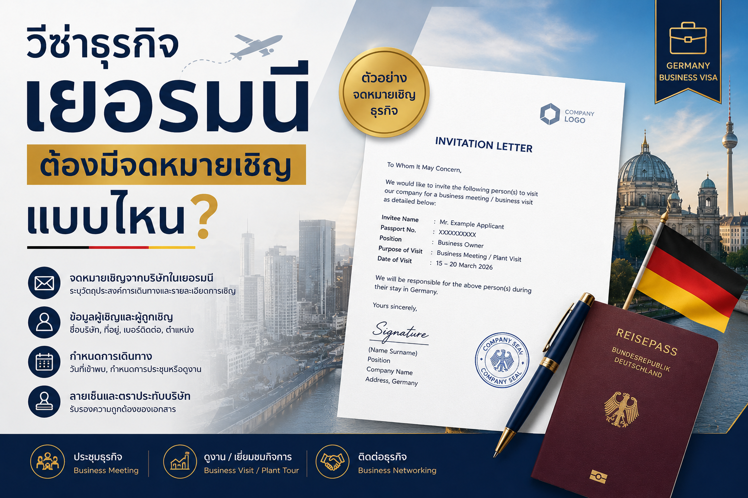 ขอวีซ่าธุรกิจเยอรมนีต้องมีจดหมายเชิญแบบไหน?