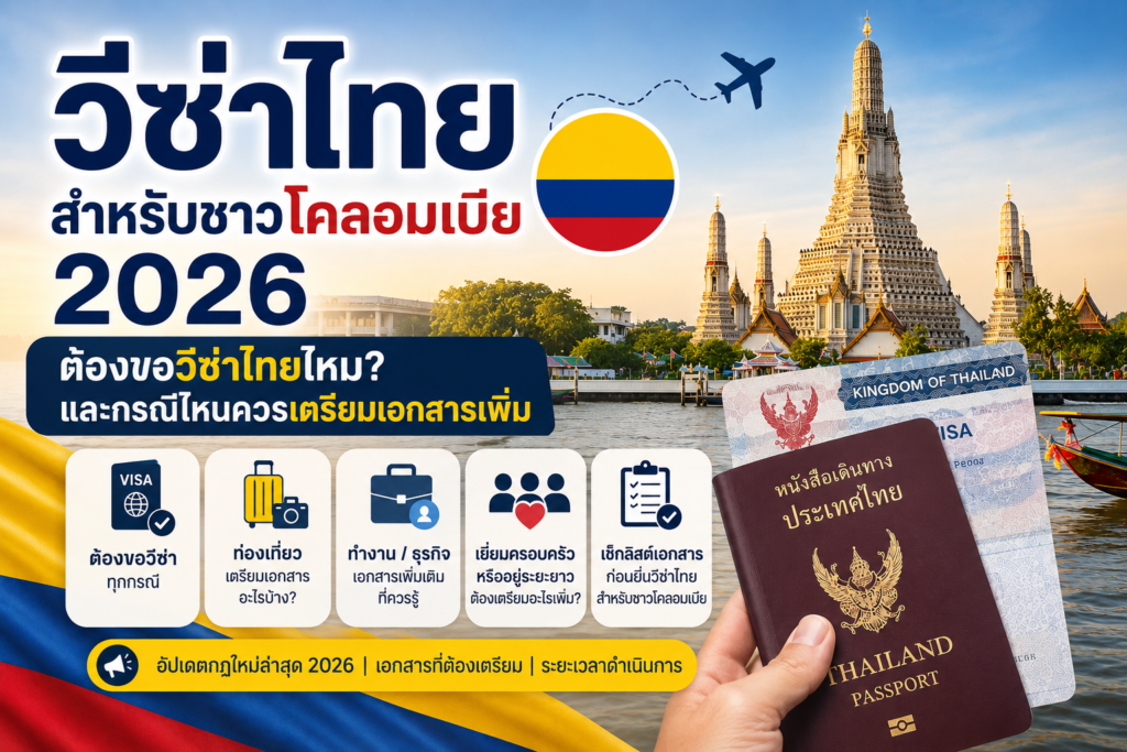 วีซ่าไทยสำหรับชาวโคลอมเบีย 2026: ต้องขอวีซ่าไทยไหม และกรณีไหนควรเตรียมเอกสารเพิ่ม