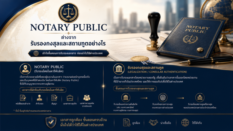 Notary Public ต่างจากรับรองกงสุลและสถานทูตอย่างไร