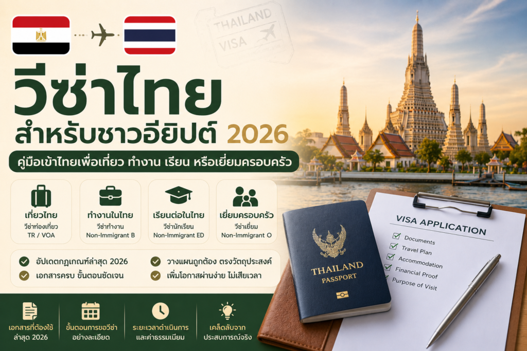 วีซ่าไทยสำหรับชาวอียิปต์ 2026: คู่มือเข้าไทยเพื่อเที่ยว ทำงาน เรียน หรือเยี่ยมครอบครัว