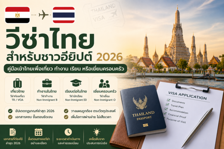 วีซ่าไทยสำหรับชาวอียิปต์ 2026: คู่มือเข้าไทยเพื่อเที่ยว ทำงาน เรียน หรือเยี่ยมครอบครัว