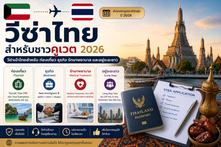 วีซ่าไทยสำหรับชาวคูเวต 2026: วีซ่าเข้าไทยสำหรับท่องเที่ยว ธุรกิจ รักษาพยาบาล และอยู่ระยะยาว