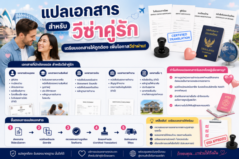 แปลเอกสารสำหรับวีซ่าคู่รัก แปลเอกสารสำหรับวีซ่าคู่รัก