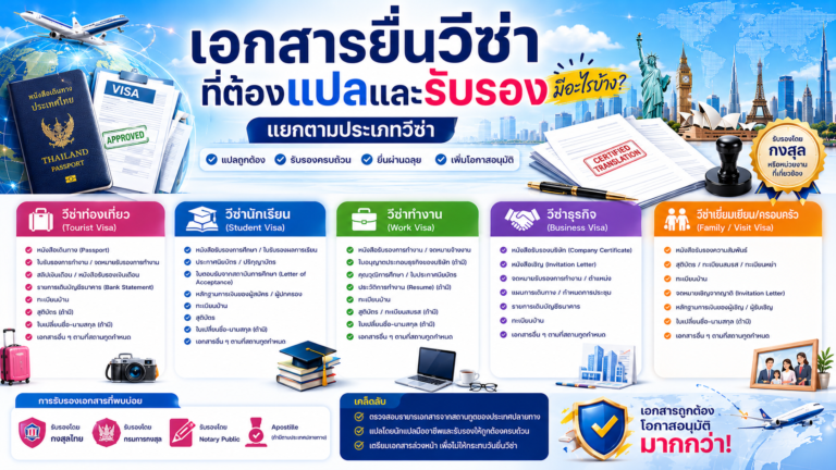 เอกสารยื่นวีซ่าที่ต้องแปลและรับรอง มีอะไรบ้าง แยกตามประเภทวีซ่า