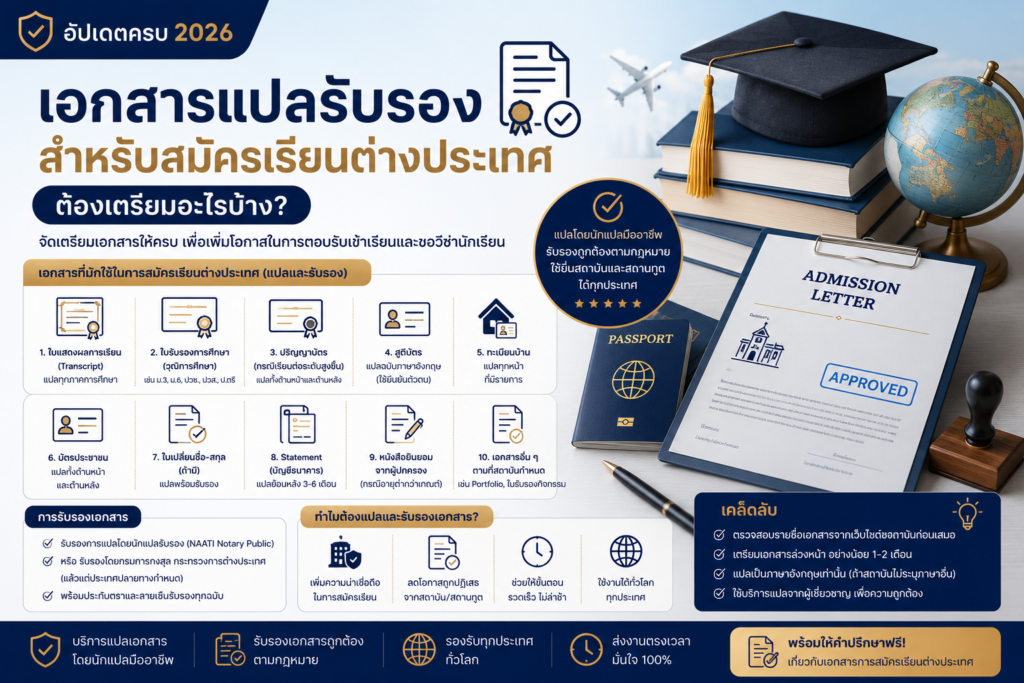 เอกสารแปลรับรองสำหรับสมัครเรียนต่างประเทศ ต้องเตรียมอะไรบ้าง