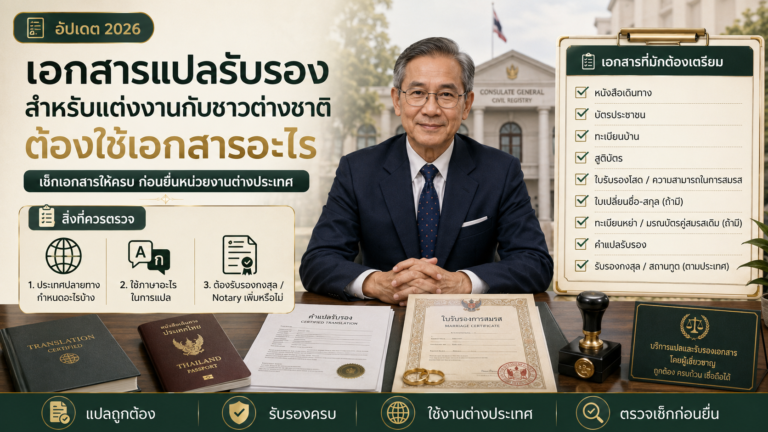 เอกสารแปลรับรองสำหรับแต่งงานกับชาวต่างชาติ ต้องใช้เอกสารอะไร