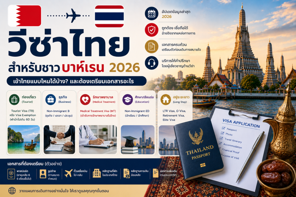 วีซ่าไทยสำหรับชาวบาห์เรน 2026: เข้าไทยแบบไหนได้บ้าง และต้องเตรียมเอกสารอะไร