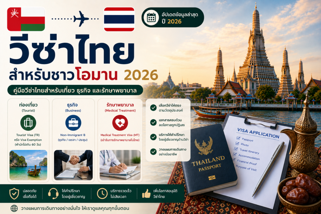 วีซ่าไทยสำหรับชาวโอมาน 2026: คู่มือวีซ่าไทยสำหรับเที่ยว ธุรกิจ และรักษาพยาบาล