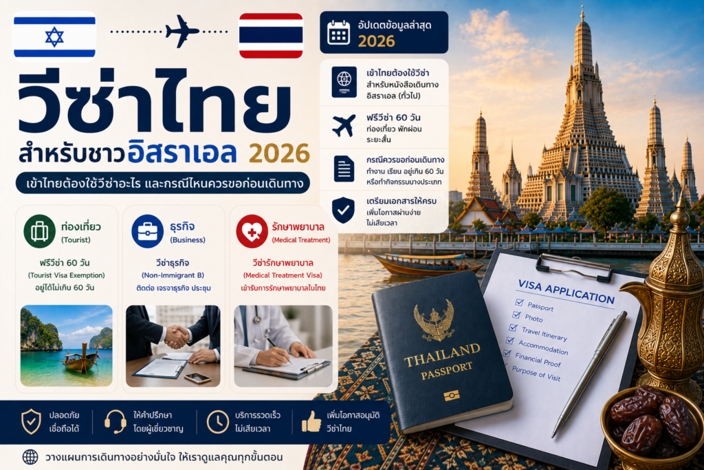 วีซ่าไทยสำหรับชาวอิสราเอล 2026: เข้าไทยต้องใช้วีซ่าอะไร และกรณีไหนควรขอก่อนเดินทาง