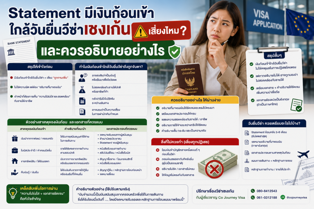 Statement มีเงินก้อนเข้าใกล้วันยื่นวีซ่าเชงเก้น เสี่ยงไหม และควรอธิบายอย่างไร
