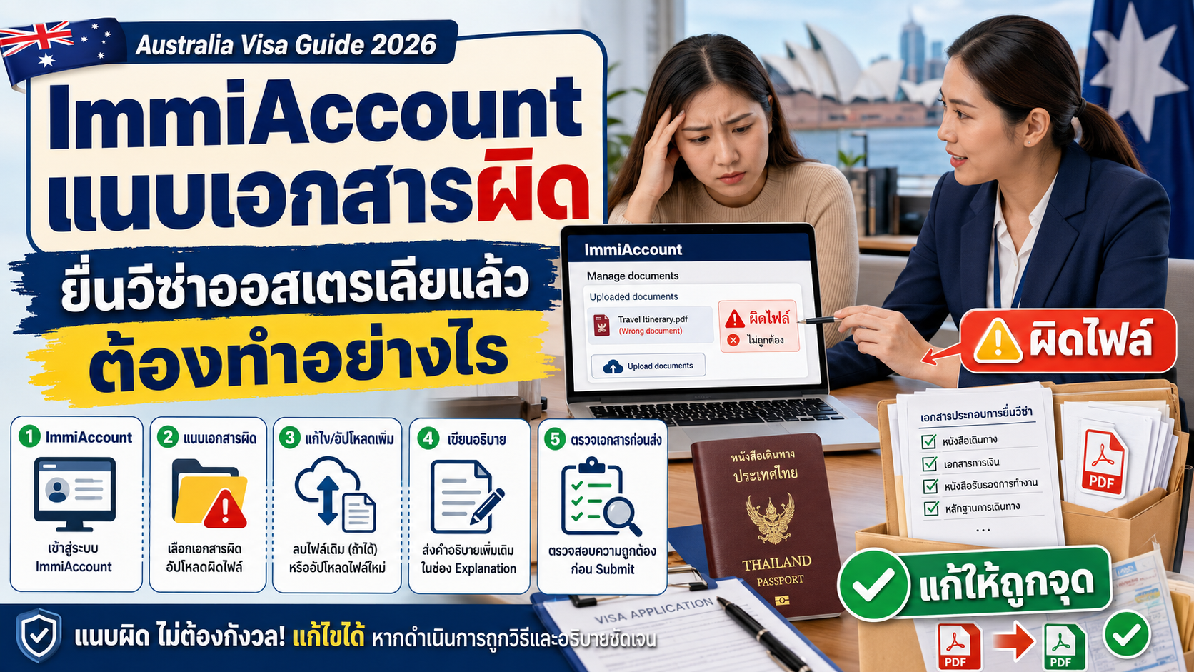 ยื่นวีซ่าออสเตรเลียออนไลน์ผ่าน ImmiAccount แล้วแนบเอกสารผิด ต้องทำอย่างไร