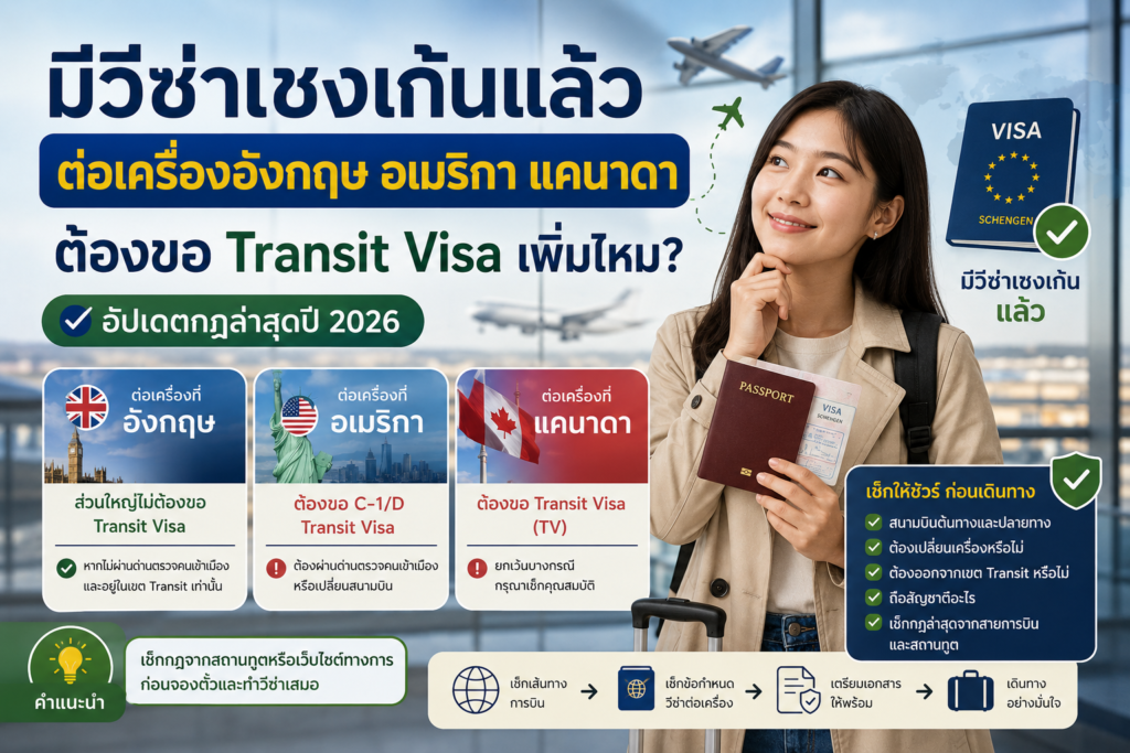 มีวีซ่าเชงเก้นแล้ว ต่อเครื่องอังกฤษ อเมริกา หรือแคนาดา ต้องขอ Transit Visa เพิ่มไหม