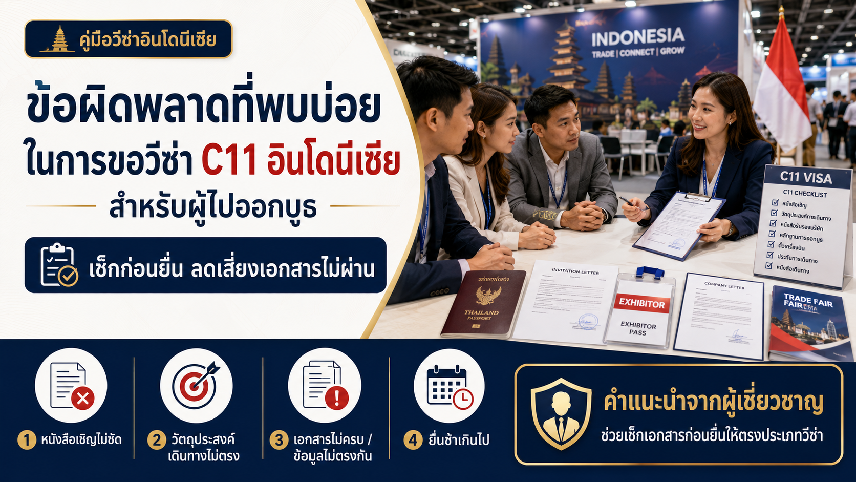 ข้อผิดพลาดที่พบบ่อยในการขอวีซ่า C11 อินโดนีเซียสำหรับผู้ไปออกบูธ