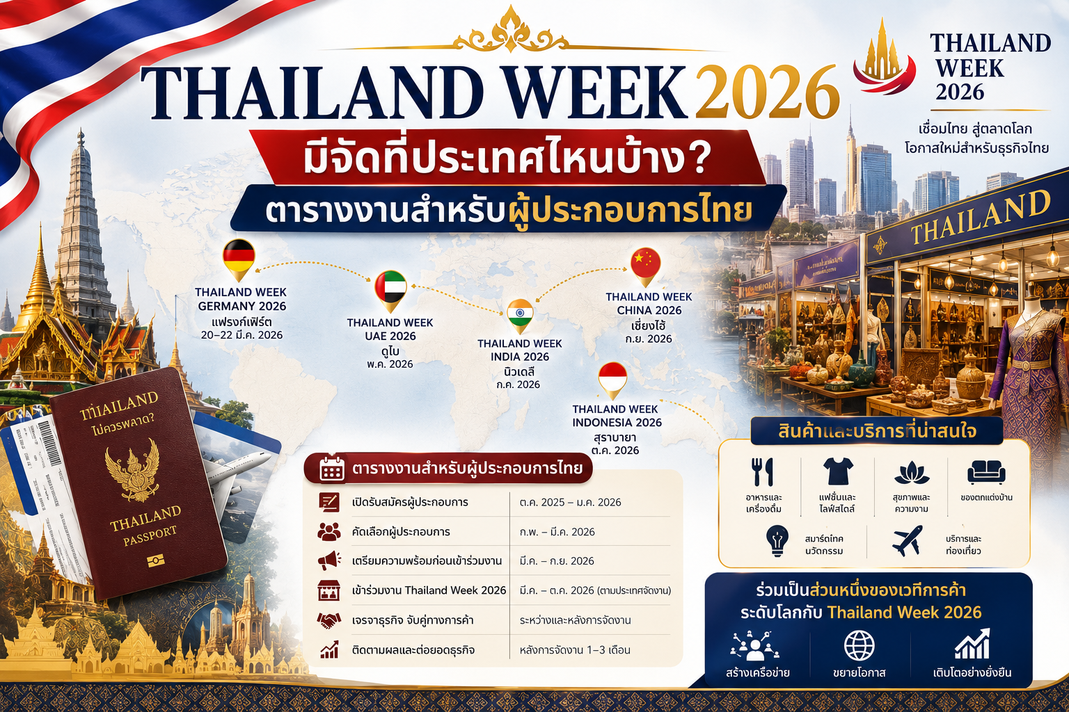 Thailand Week 2026 มีจัดที่ประเทศไหนบ้าง? ตารางงานสำหรับผู้ประกอบการไทย