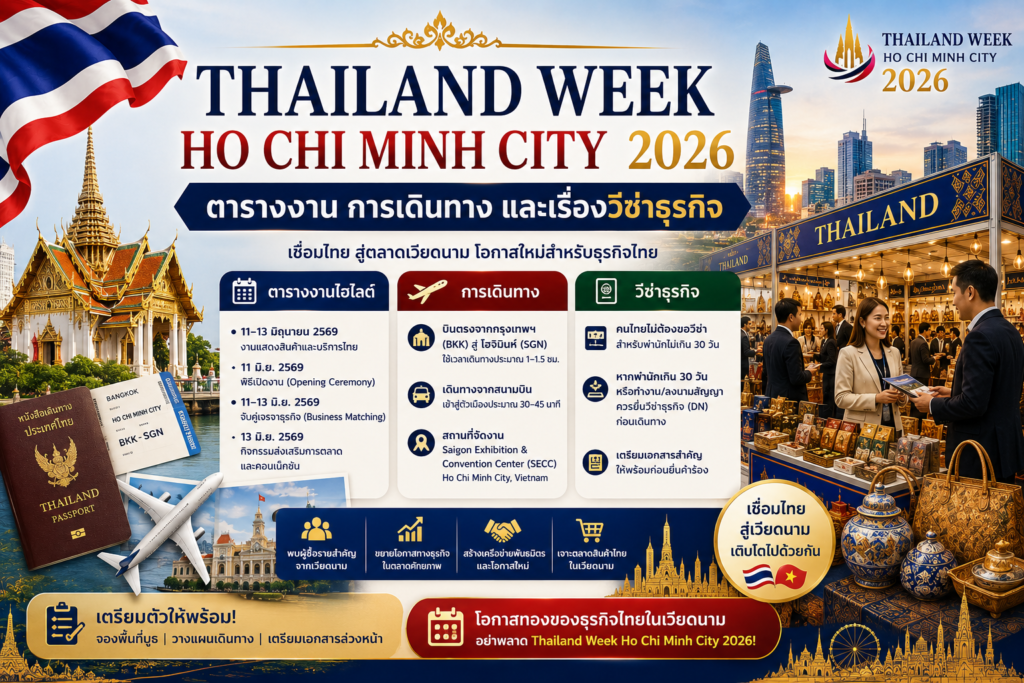 Thailand Week Ho Chi Minh City 2026: ตารางงาน การเดินทาง และเรื่องวีซ่าธุรกิจ