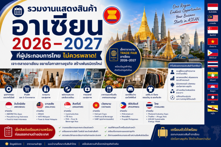 รวมงานแสดงสินค้าอาเซียน 2026–2027 ที่ผู้ประกอบการไทยไม่ควรพลาด รวมงานแสดงสินค้าอาเซียน 2026–2027 ที่ผู้ประกอบการไทยไม่ควรพลาด