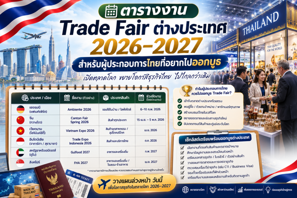 ตารางงาน Trade Fair ต่างประเทศ 2026–2027 สำหรับผู้ประกอบการไทยที่อยากไปออกบูธ