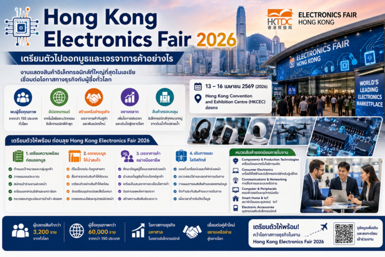 Hong Kong Electronics Fair 2026: เตรียมตัวไปออกบูธและเจรจาการค้าอย่างไร Hong Kong Electronics Fair 2026: เตรียมตัวไปออกบูธและเจรจาการค้าอย่างไร