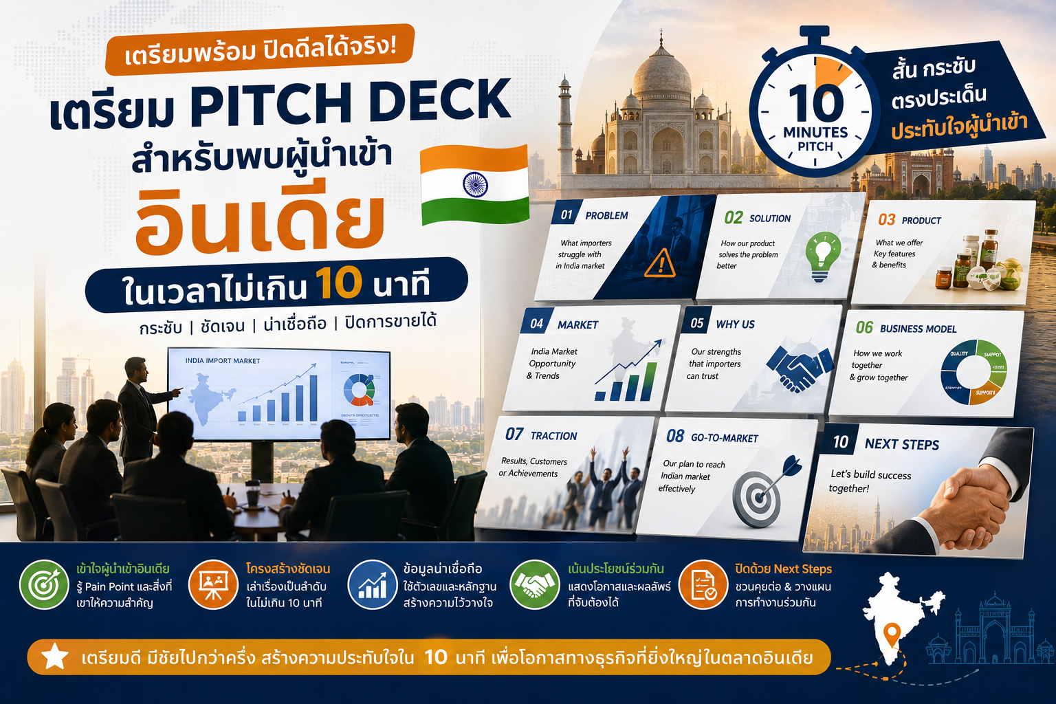 เตรียม Pitch Deck สำหรับพบผู้นำเข้าอินเดียในเวลาไม่เกิน 10 นาที