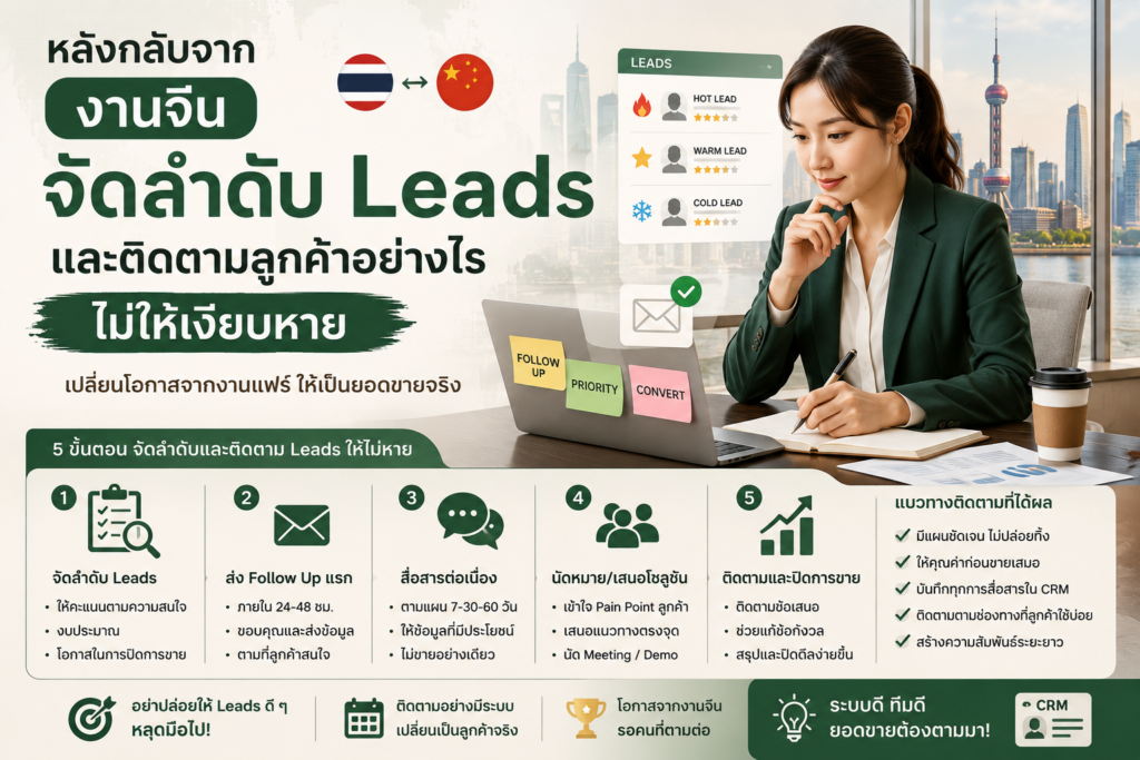 หลังกลับจากงานจีน ควรจัดลำดับ Leads และติดตามลูกค้าอย่างไรไม่ให้เงียบหาย