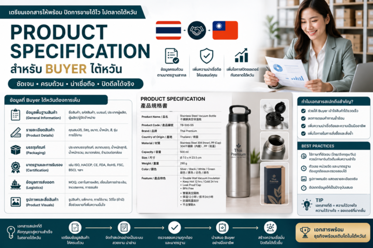 เตรียม Product Specification สำหรับ Buyer ไต้หวันให้ดูเป็นมืออาชีพ