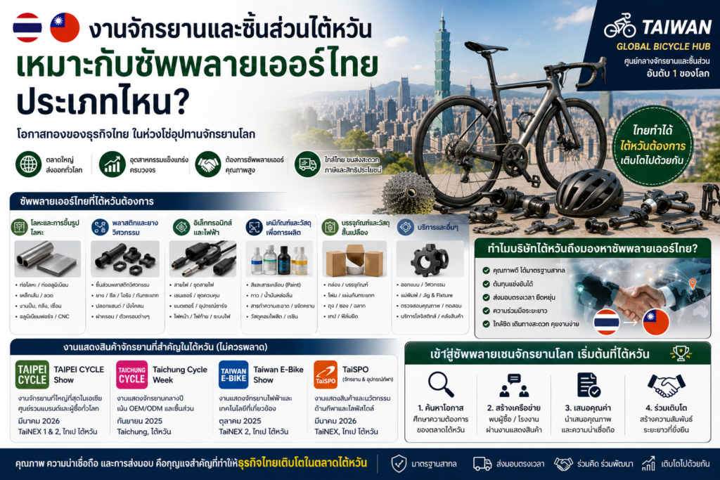 งานจักรยานและชิ้นส่วนไต้หวัน เหมาะกับซัพพลายเออร์ไทยประเภทไหน