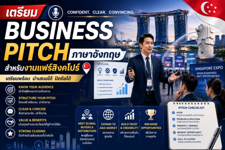 เตรียม Business Pitch ภาษาอังกฤษสำหรับงานแฟร์สิงคโปร์ เตรียม Business Pitch ภาษาอังกฤษสำหรับงานแฟร์สิงคโปร์