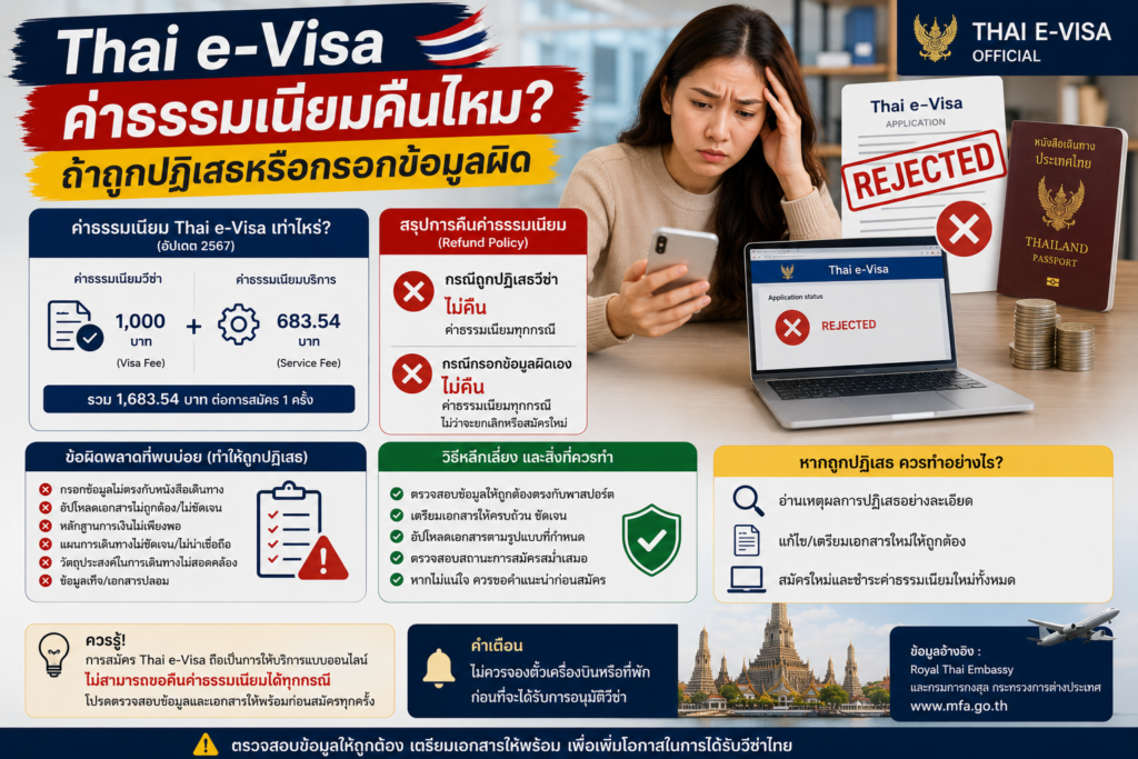 Thai e-Visa ค่าธรรมเนียมคืนไหม ถ้าถูกปฏิเสธหรือกรอกข้อมูลผิด