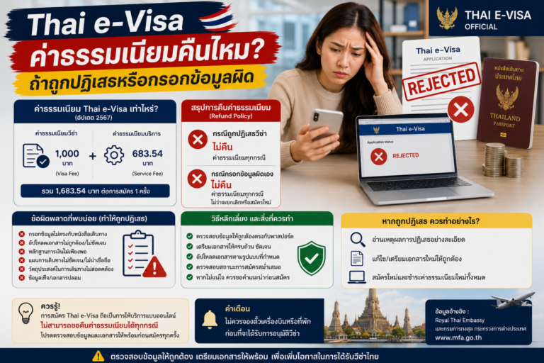 Thai e-Visa ค่าธรรมเนียมคืนไหม ถ้าถูกปฏิเสธหรือกรอกข้อมูลผิด