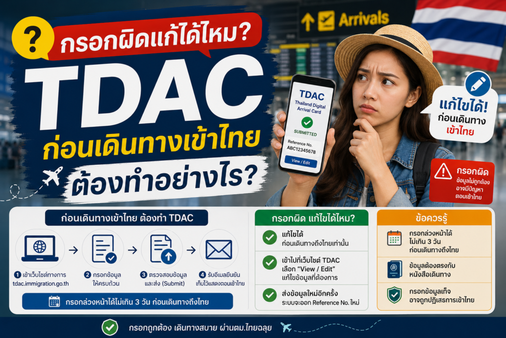 TDAC กรอกผิดแก้ได้ไหม ก่อนเดินทางเข้าไทยต้องทำอย่างไร