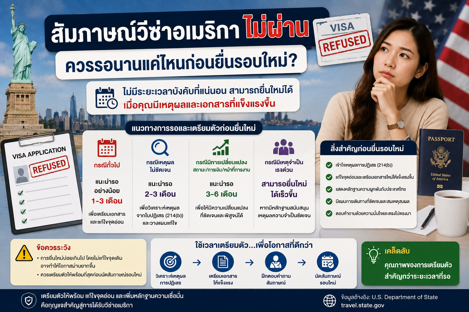 สัมภาษณ์วีซ่าอเมริกาไม่ผ่าน ควรรอนานแค่ไหนก่อนยื่นรอบใหม่