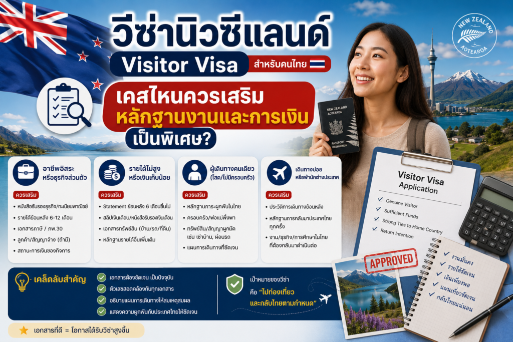 วีซ่านิวซีแลนด์ Visitor Visa สำหรับคนไทย: เคสไหนควรเสริมหลักฐานงานและการเงินเป็นพิเศษ