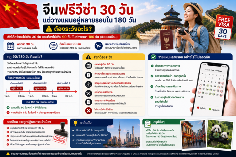 จีนฟรีวีซ่า 30 วัน แต่วางแผนอยู่หลายรอบใน 180 วัน ต้องระวังอะไร