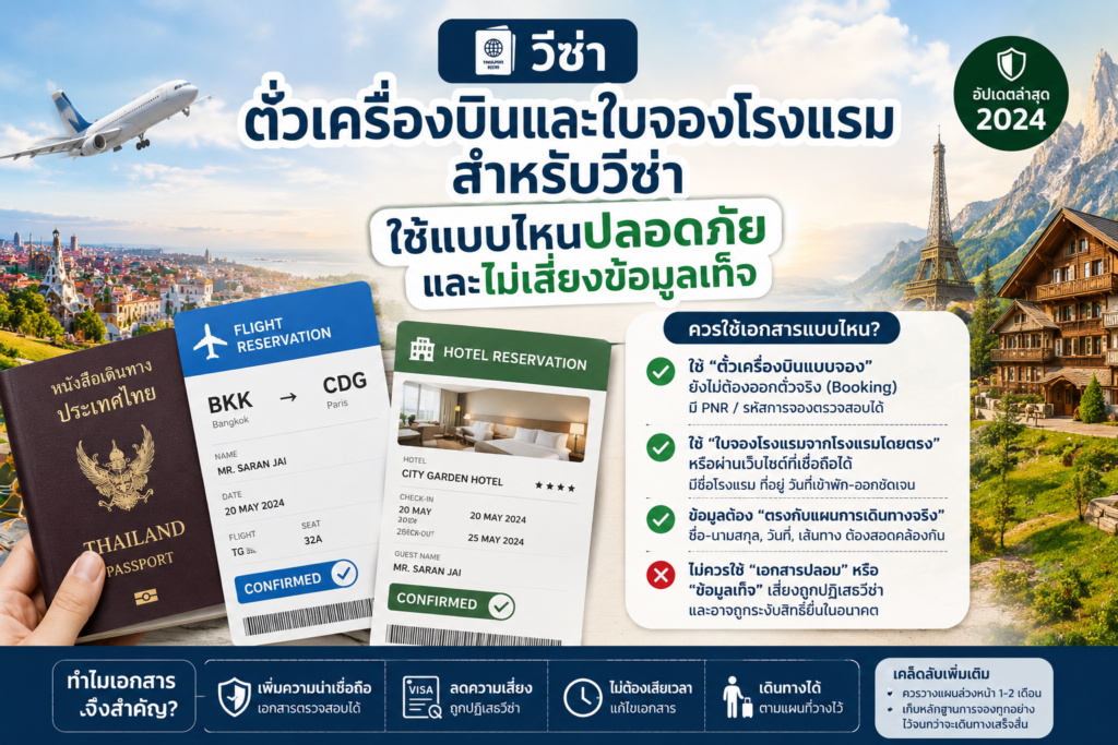 ตั๋วเครื่องบินและใบจองโรงแรมสำหรับวีซ่า ใช้แบบไหนปลอดภัยและไม่เสี่ยงข้อมูลเท็จ