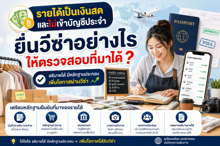 รายได้เป็นเงินสดและไม่เข้าบัญชีประจำ ยื่นวีซ่าอย่างไรให้ตรวจสอบที่มาได้ รายได้เป็นเงินสดและไม่เข้าบัญชีประจำ ยื่นวีซ่าอย่างไรให้ตรวจสอบที่มาได้