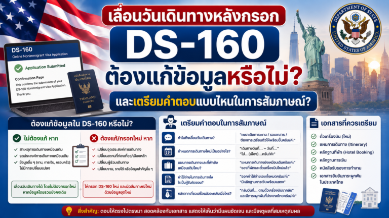 เลื่อนวันเดินทางหลังกรอก DS-160 ต้องแก้ข้อมูลหรือเตรียมคำตอบแบบไหน