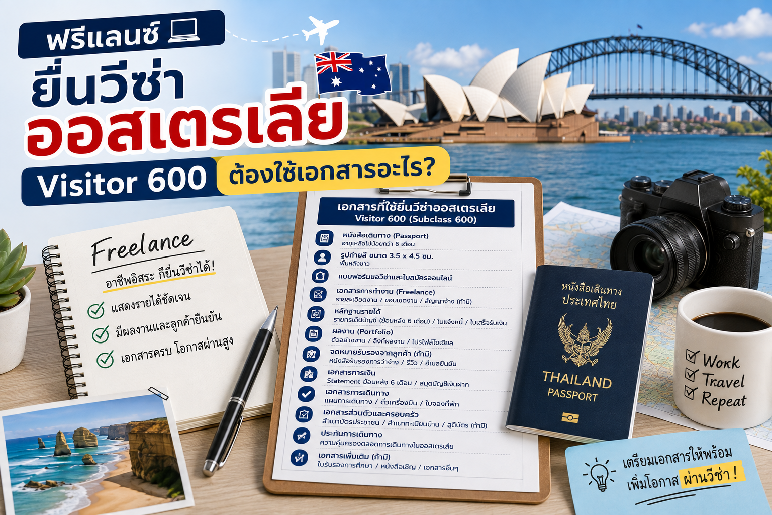 ฟรีแลนซ์ยื่นวีซ่าออสเตรเลีย Visitor 600 ต้องใช้เอกสารอะไร?