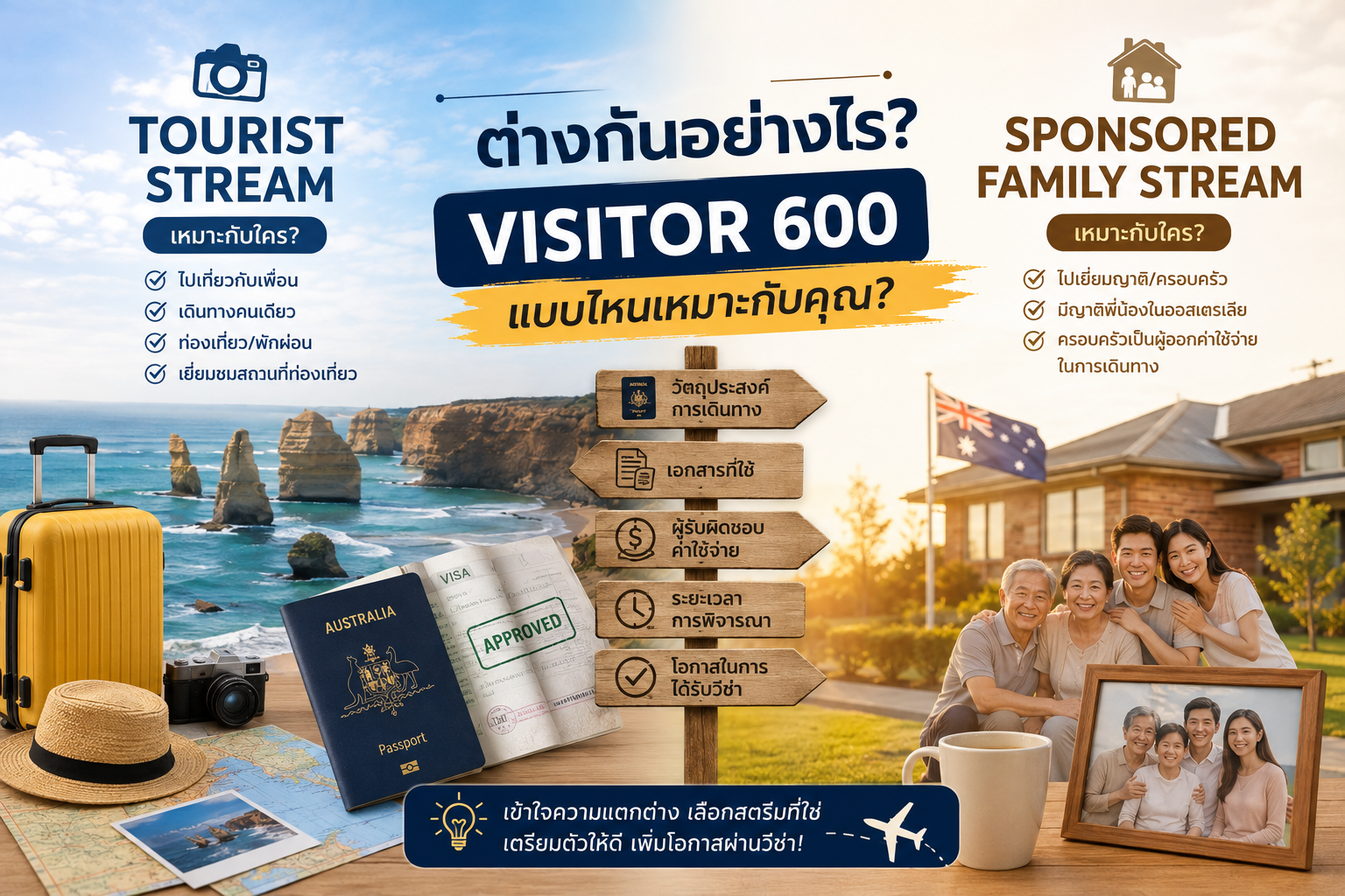 Tourist Stream กับ Sponsored Family Stream ต่างกันอย่างไร? Visitor 600 แบบไหนเหมาะกว่า