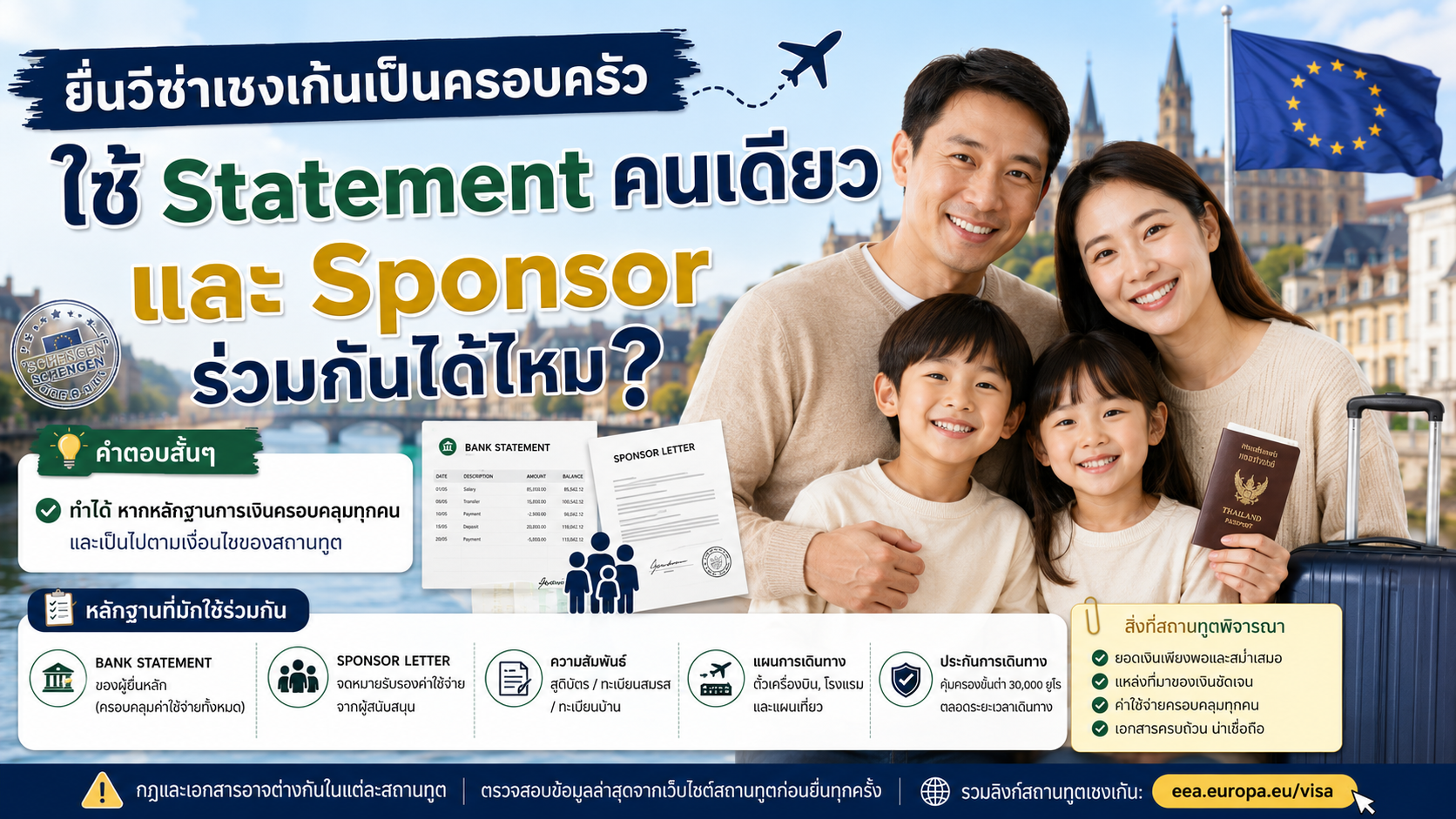 ยื่นวีซ่าเชงเก้นเป็นครอบครัว ใช้ Statement คนเดียวและ Sponsor ร่วมกันได้ไหม