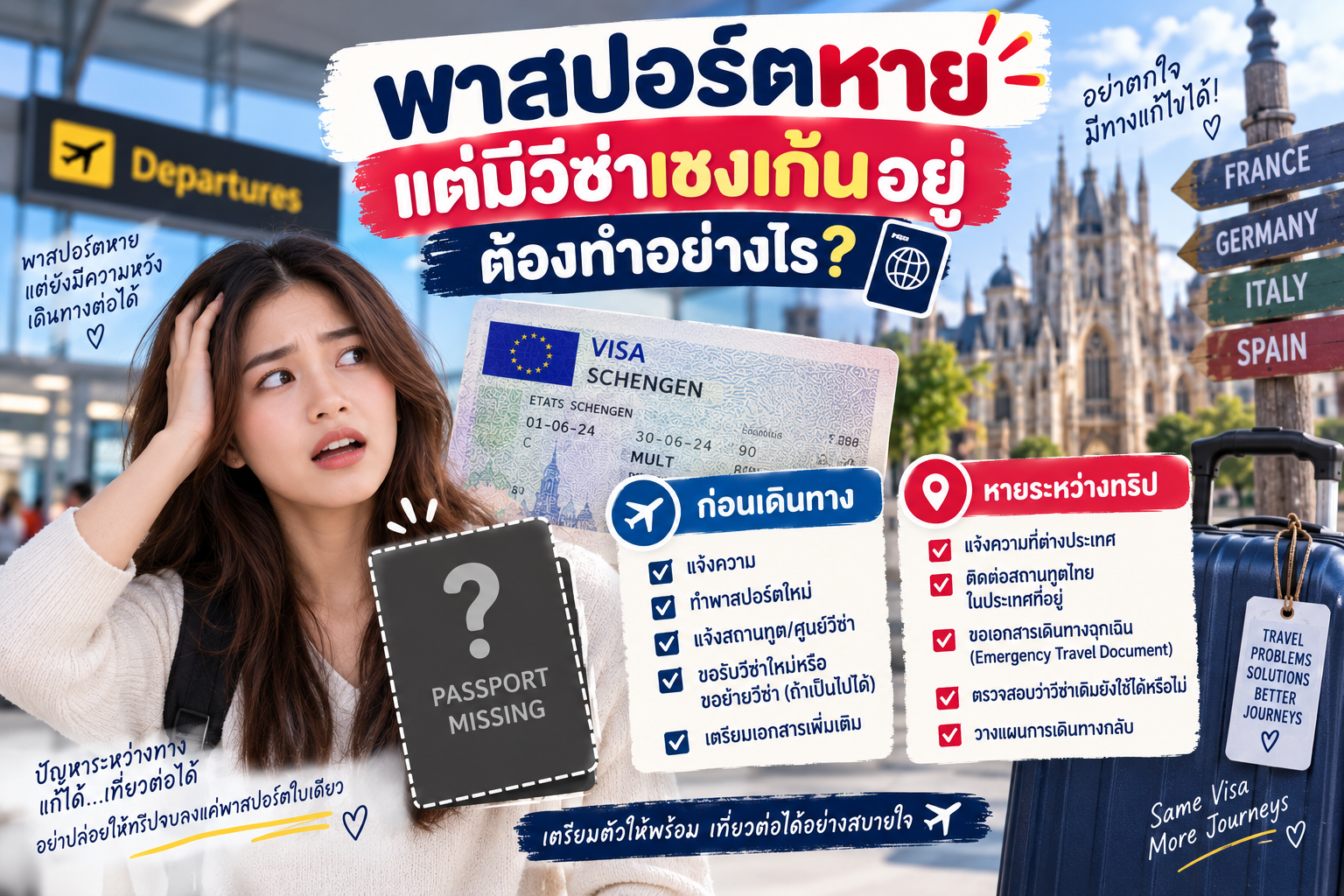 พาสปอร์ตหายแต่มีวีซ่าเชงเก้นอยู่ ต้องทำอย่างไร? ก่อนเดินทาง vs หายระหว่างทริป