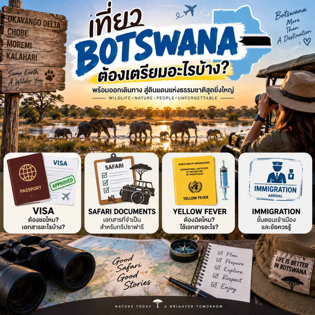เที่ยว Botswana ต้องเตรียมอะไรบ้าง? Visa, Safari Documents, Yellow Fever และ Immigration